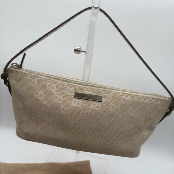 Gucci Monogram mini baguette canvas bag w/ leather EUC🔥 - Picture 1 of 12